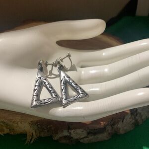 Vintage Signed México Sterling Cut Out Design Dangle Screw Back Earrings 7.9grms